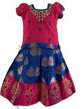 Blue and Pink Chanderi Pattu Pavada - Size 18 ( 2yrs to 3yrs) Blue and Pink Chanderi Pattu Pavada - Size 18 ( 2yrs to 3yrs)