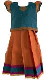 Orange and Blue Pattu Pavada - Size 18 ( 2yrs to 3yrs )