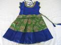 Green & Blue Chanderi Pattu Pavada / Pattu Parikini 0 - 6 months Baby Girl