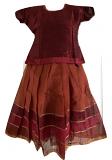Maroon and Honey Color Cotton Pattu Pavada - Size 18 ( 2yrs to 3yrs )