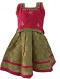 Green Chex and Pink Pattu Pavada Pattu Parikini - Size 14 ( 0.6 to 1yrs )