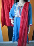 Party Wear Aqua Blue and Red Palazzo Suit Set ( Festival Discount)