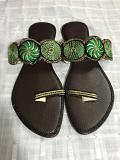Brown Women Fancy Sandals w/ Teal Green & Gold Design 7,10,11