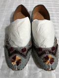 Punjabi Khussa Shoes in Gray w/ Thread & Beads Work for Women - 5