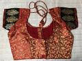 Red, Gold w/ Embroidered Dupion Silk Ready Made Blouse for Sari M-XL