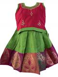 Green and Pink Pattu Pavada Pattu Parikini - Size 12 ( 0 to 6 Months ) Green and Pink Pattu Pavada Pattu Parikini - Size 12 ( 0 to 6 Months )