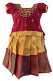 Yellow and Pink Pattu Pavada - Size 12 ( 0 to 6 months )
