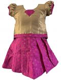 Pink and Gold Pattu Pavada - New Born