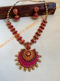 Pink Terracotta necklace-Eco Friendly Hand-made Party wear jewelry w/Jumkas