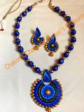 Blue Terracota necklace Eco Friendly Handmade Partywear jewelry w/chandbali Blue Terracota necklace Eco Friendly Handmade Partywear jewelry w/chandbali