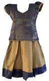 Biege & Blue Pattu Pavada  -  Size 18 2yrs to 3yrs ( Clearance Sale)