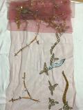 Light Grapefruit Pink  Embroidered Sholder Fancy Stole In Net