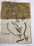 Light Mustard Brown  Embroidered Sholder Fancy Stole In Net