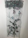Light  Blue w/  White Flowers Embroidered Sholder Fancy Stole In Net