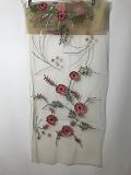Light Cream w/  Pink Flowers Embroidered Sholder Fancy Stole In Net