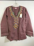 Light Burgundy Cotton Embroidered Party Wear Kurthi / Tunic - S/M