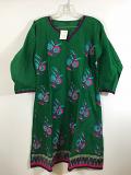 Green Poly Cotton Embroidered Party Wear Kurti Tunic - S/M