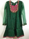 Green Full Net Sleeves Party Wear Kurti for Teenage Girls