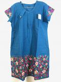 Blue Cotton Embroidered Party Wear Kurthi - M/L