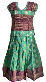 Green & Purple Cute Pattu Pavada Pattu Parikini for 6 to 7 Year Girls