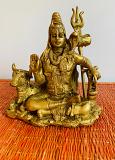 Golden Brass Yellow Metal Lord Shiva Idol Sitting w/ Nandi Cow Golden Brass Yellow Metal Lord Shiva Idol Sitting w/ Nandi Cow