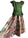 FLORAL SKIRT & GREEN RAW SILK CROP TOP FOR GIRLS 6YRS TO 7YRS