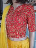 Yellow Mirror Work Lehenga Red Embroidered Blouse (Festival Discount ) Yellow Mirror Work Lehenga Red Embroidered Blouse (Festival Discount )