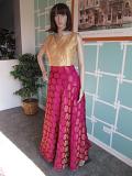 Wedding/Party Magenta Pink Banaras Skirt & Gold CropTop (Festival Discount)