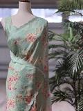 Pastel Green Soft Organza Saree - Digital Floral Print with Stitched Blouse