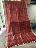 Adorable Maroon Colored Causal Wear Woven Linen Saree