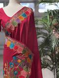 Red Crush Tussar Silk Saree with a Stitched Blouse