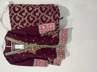 Burgundy Pakistani Eye Catching Lehnga Gharara Set (M)