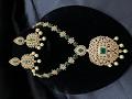 Uncut Big AD Stone GoldFinish pendant in Floral necklace w/ Earrings