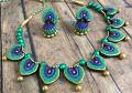 Lovely Peacock Feather Choker Terracotta Set w/ Jhumkas Earrings