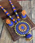 Blue & Orange Grand Designer Chakra Pendant Set w/ Jhumkas