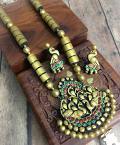 Antique Golden Peacock Long Necklace w/ Matching Earrings