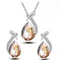 Crystal Diamond Gemstone Earring Necklace Jewelry Set - Gold Crystal Diamond Gemstone Earring Necklace Jewelry Set - Gold