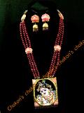 Tanjore Painting Butter Krishna Pendant w/Lotus Jhumkas & Rubies Tanjore Painting Butter Krishna Pendant w/Lotus Jhumkas & Rubies
