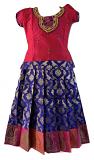 Blue and Pink Chanderi Pattu Pavada - Size 20 ( 3yrs to 4yrs)