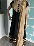 Eye Catching Black & Gold Combination Party Wear Anarkali Suit