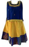 Yellow and Blue Raw Silk Pattu Pavada Size 18 2yrs to 3yrs