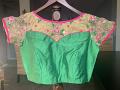 Size 40 Green Silk Cotton with Net Design Blouse 
