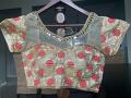 Size 38 Gold and Peach Pink Embroidered Net Blouse