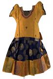 Navy Blue and Mustard Color Chanderi Pattu Pavada Size 16 1yrs to 2yrs
