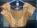 Size 36 Mustard Color Brocade Blouse with Blue Piping Work 