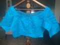 Size 40 Plain Self Design Cotton Aqua Blue Blouse 
