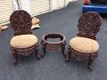 Traditional Style Low Height Peerah Chairs Set w/ Small Round Table (3 Pcs)