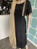 Stylish Pure Black Crepe Silk Partywear  Kurti and Dupatta