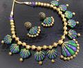 Frilled Terracotta Haaram  Set in Purple & Green Shades