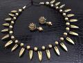 Handmade Gold Tearracotta Mullu Choker necklace w/ Lotus Earrings